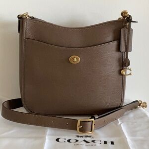 Coach Pebbled Leather Chaise Crossbody Bag Dark Stone
